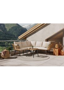 Ambia Garden Loungegarnitur, Naturfarben, Beige, Metall, Kunststoff, Glas, Textil, 4-teilig, F&uuml;llung: Schaumstoff,Polyester, Eckteil, 187x67 cm, Gartenm&ouml;bel, Loungem&ouml;bel, Loungegarnituren