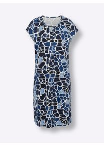 Damen Sommerkleid in A-Form in champagner-marine-bedruckt ,Gr&ouml;&szlig;e 40/42, WITT, 100% Baumwolle