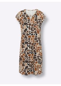 Damen Sommerkleid in A-Form in champagner-schoko-bedruckt ,Gr&ouml;&szlig;e 40/42, WITT, 100% Baumwolle