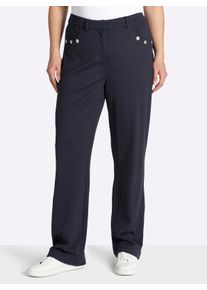 sheego Dames Broek met rechte pijpen en sierknopen in diepblauw ,maat 40, Witt, 70% Viscose, 25% Polyamide, 5% Elastan