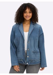 sheego Dames Jeansblazer met tunnelkoord aan de zoom in blue-bleached ,maat 40, Witt, 95% Katoen, 3% Polyester, 2% Elastan