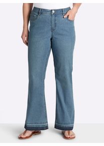 sheego Dames Bootcut jeans met zoom met franjes in blue-bleached ,maat 44, Witt, 81% Katoen, 17% Polyester, 2% Elastan