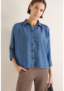 Langarmbluse Cecil, Damen, Gr. L (42), mid blau wash, Web, Obermaterial: 100% Lyocell, figurumspielend normal, elastischer Bund, Blusen Langarmbluse, Feminine Smock-Detail an der Schulter