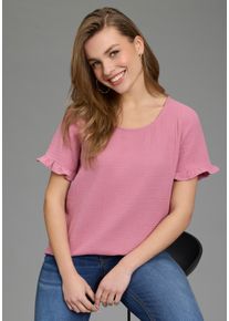 R&uuml;schenbluse Laura Scott, Damen, Gr. 34, rosa (beere), Web, Obermaterial: 100% Baumwolle, unifarben, figurumspielend, Rundhals, eingesetzt R&uuml;schen, Blusen R&uuml;schenbluse, mit Zier-Knopfleiste am R&uuml;cken, unifarben, aus Baumwoll-Musselin
