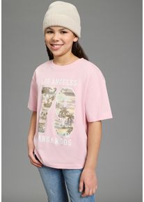 T-Shirt Kangaroos "Locker geschnittenes Shirt mit Palmenprint", M&auml;dchen, Gr. 140/146, rosa, Single Jersey, Obermaterial: 100% Baumwolle, bedruckt, l&auml;ssig geschnitten, Rundhals, Shirts T-Shirt, l&auml;ssige Passform, Kurzarm, bedruckt, aus Baumwolle