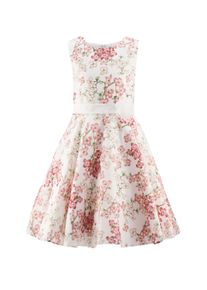 Sommerkleid happy girls, M&auml;dchen, Gr. 140, N-Gr, pink, Web, Obermaterial: 65% Baumwolle, 35% Polyester. Futter: 100% Polyester, bedruckt, gebl&uuml;mt, festlich, Basic kniebedeckend, Rundhals, Kleider Sommerkleid