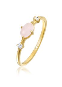 Silberring Elli Premium "Ring Rosa Quarz Topas Edelstein Klassik 375er Gelbgold" Gr. 54, gold, Fingerringe, Damen, 54, Gelbgold 375, Silberring