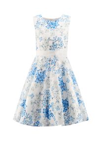 Sommerkleid happy girls, M&auml;dchen, Gr. 140, N-Gr, jeans blau, Web, Obermaterial: 65% Baumwolle, 35% Polyester. Futter: 100% Polyester, bedruckt, gebl&uuml;mt, festlich, Basic kniebedeckend, Rundhals, Kleider Sommerkleid