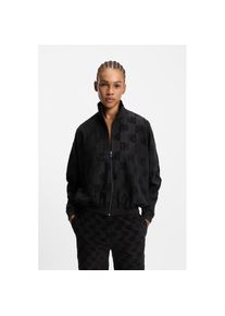 HUGO Underwear, Damen, Sweatjacke &raquo;TERRYMONOGRAM&laquo; aus Baumwoll-Mix mit Allover-Logo-Muster, Stehkragen, Black 001, M, Jacke von Hugo