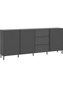 Home Affaire, Sideboard Sideboard mit Metallf&uuml;&szlig;en, Breite 212 cm, Fronten geriffelt, Anthrazit, Holzwerkstoff, MDF, Melamin, B/H/T: 2.120 cm x 91,6 cm