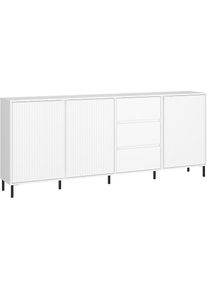 Home Affaire, Sideboard Sideboard mit Metallf&uuml;&szlig;en, Breite 212 cm, Fronten geriffelt, wei&szlig;, Holzwerkstoff, MDF, Melamin, B/H/T: 2.120 cm x 91,6 cm x 40