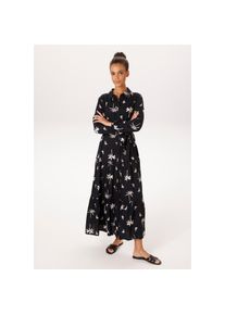 Aniston CASUAL, Damen, Maxikleid mit abnehmbarem Bindeband, mit Palmen bedruckt - jedes Teil ein Unikat, schwarz-beige, N-Gr, 40 - N-Gr, schwarz-beige