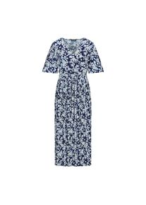 GOLDNER, Damen, Sommerkleid &raquo;Kurzgr&ouml;&szlig;e Wickelkleid mit floralem Design&laquo; Ohne Taschen Mit plissiertem Rockteil, marine / wei&szlig; / gebl&uuml;mt, 19 - K-Gr, Aus
