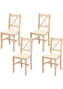 4er-Set Esszimmerstuhl, Massiv-Holz Landhaus - Kiefer lasiert (HWC-F77)