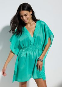 bonprix Prześwitująca tunika plażowa z dekoltem w serek, zielony, 52/54