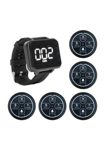 Wireless Waiter Calling System 5pcs Hookah Table Number Buttons 1pc Waiter Watch Vibration Bell Beeper for Restaurant Pager