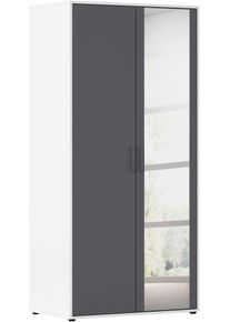 Dreht&uuml;renschrank Rauch "Kleiderschrank Schrank Garderobe W&auml;scheschrank VOYAGER", schwarz-wei&szlig; (alpinwei&szlig;, graumetallic), B:93cm H:194cm T:53cm, Holzwerkstoff, Schr&auml;nke, Dreht&uuml;renschrank, mit modernen Griffen in Graumetallic und Spiegel