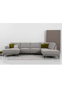 Wohnlandschaft OTTO HOME "XXL Sofa Oland, Struktur, Flachgewebe, Luxus-Microfaser, Boucle", grau (light grau), B:345cm H:85cm T:210cm, 100% Polyester, Sofas, Wohnlandschaft, U-Form, 345 cm, Wellenunterfederung, Skandi-Design, Metallf&uuml;&szlig;e