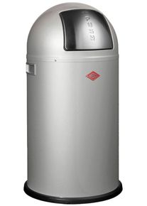 M&uuml;lleimer Wesco "Pushboy Abfallsammler", silberfarben, B:40cm H:75,5cm T:40cm &Oslash;:40cm, Edelstahl, Kunststoff, Metall, Stahlblech, M&uuml;lleimer, M&uuml;lleimer, mit Metalleinsatz, Griffe, Einwurfklappe aus Edelstahl und Bodenring