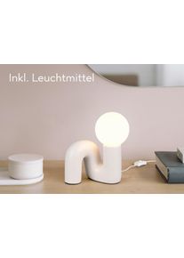 REALITY LEUCHTEN Tischleuchte "QUINN, Keramik Tischlampe m. Glasschirm, Set inkl 2xG9 Leuchtmittel 3W", wei&szlig; (greige), 1, H: 21,5cm, 2 Stk., Leuchten, Design Nachttischlampe, Schreibtischlampe H&ouml;he 22cm, Glas Lampenschirm, Tischleuchte