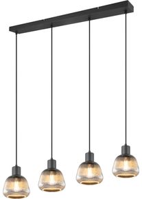 Trio LEUCHTEN Pendelleuchte "TARIFA, 4-flammige H&auml;ngeleuchte exkl 4xE27 max 25W, Glas H&auml;ngelampe", schwarz (schwarz matt), 4, &Oslash; 15cm H: 150cm, 1 Stk., Leuchten, h&ouml;henverstellbar max 150cm Glas in Riffeloptik und leicht verspiegelt, Pendelleuchte