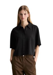 Marc O'Polo Kurzarmbluse MARC O'POLO DENIM, Damen, Gr. XS, schwarz, Web, Obermaterial: 100% Lyocell, gerade kurz, Blusen Kurzarmbluse, Croped, relaxed fit