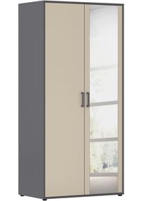 Dreht&uuml;renschrank Rauch "Kleiderschrank Schrank Garderobe W&auml;scheschrank VOYAGER", beige (beige (champagner), graumetallic), B:93cm H:194cm T:53cm, Holzwerkstoff, Schr&auml;nke, Dreht&uuml;renschrank, mit modernen Griffen in Graumetallic und Spiegel
