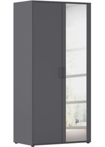Dreht&uuml;renschrank Rauch "Kleiderschrank Schrank Garderobe W&auml;scheschrank VOYAGER", grau (graumetallic), B:93cm H:194cm T:53cm, Holzwerkstoff, Schr&auml;nke, Dreht&uuml;renschrank, mit modernen Griffen in Graumetallic und Spiegel
