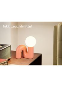 REALITY LEUCHTEN Tischleuchte "QUINN, Keramik Tischlampe m. Glasschirm, Set inkl 2xG9 Leuchtmittel 3W", apricot, 1, H: 21,5cm, 2 Stk., Leuchten, Design Nachttischlampe, Schreibtischlampe H&ouml;he 22cm, Glas Lampenschirm, Tischleuchte