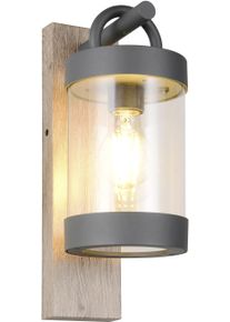 Trio LEUCHTEN Au&szlig;en-Wandleuchte "SAMBESI, Laternen Optik Hauswand, exkl 1x E27 max 28W D&auml;mmerungssensor", natur, 1, H: 33cm, 1 Stk., Leuchten, Fassadenbeleuchtung aus Alu Druckguss, R&uuml;ckenplatte Holz Nachbildung, Au&szlig;en-Wandleuchte