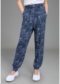 Jerseyhose Kidsworld "Viskose Haremshose", M&auml;dchen, Gr. 164/170, N-Gr, marine gemustert, Single Jersey, Obermaterial: 95% Viskose, 5% Elasthan, bedruckt, sehr bequem lang, Hosen Jerseyhose, f&uuml;r M&auml;dchen, bequeme Passform, aus weichem Single Jersey