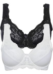 Minimizer-BH bonprix "Minimizer-BH mit gepolsterten Tr&auml;gern (2er Pack)", Damen, Gr. 90, Cup F, schwarz (schwarz, ecru), Obermaterial: 80% Polyamid, 20% Elasthan. Futter: 100% Baumwolle. Spitze: 90% Polyamid, 10% Elasthan, BHs Minimizer-BH, mit B&uuml;gel und dezenter Spitze