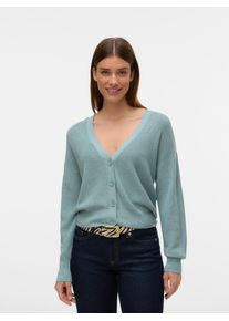 V&eacute;ro Moda Strickjacke VERO MODA "VMNEWLEXSUN LS SHORT V-NECK CAR GA NOOS", Damen, Gr. XS, grau (gray mist), Strick, Obermaterial: 50% Viskose, 25% Baumwolle, 25% Polyacryl, unifarben, regular fit normal, tiefer V-Ausschnitt, Strickjacken Strickjacke, mit Knopfleiste