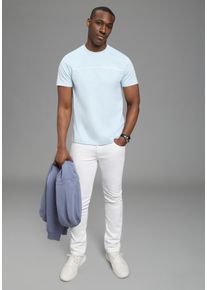 T-Shirt DELMAO, Herren, Gr. M (48/50), blau (hellblau), Single Jersey, Obermaterial: 100% Baumwolle, bedruckt, normal, Rundhals, abgesteppte Kante, Shirts T-Shirt, Kurzarm, mit coolem Print, Rundhalsausschnitt, aus 100% Baumwolle
