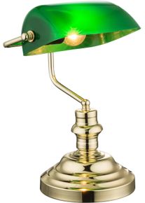 Globo LIGHTING Schreibtischlampe "ANTIQUE", gr&uuml;n (messingfarben gr&uuml;n), 1, 1 Stk., Leuchten, Klassische Schreibtischleuchte, Antik-look Tischleuchte, Bankerlamp, Schreibtischlampe