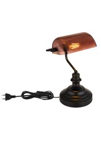 Globo LIGHTING Schreibtischlampe "ANTIQUE", schwarz (schwarz matt kupferfarben), 1, 1 Stk., Leuchten, Klassische Schreibtischleuchte, Antik-look Tischleuchte, Bankerlamp, Schreibtischlampe