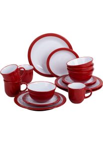 Kombiservice Retsch Arzberg "Geschirr-Set, Service CAMDEN", rot (rot, wei&szlig;), 16 Stk., Steinzeug, Geschirr-Sets, Kombiservice, rustikaler Landhaus-Charm, 16 Teile, f&uuml;r 4 Personen