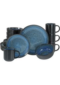 Kombiservice Creatable "Nordic Fjord, Kombiservice 16-tlg", blau, 16 Stk., Steinzeug, Geschirr-Sets, Kombiservice, Reaktivglasur, Scandi-Style