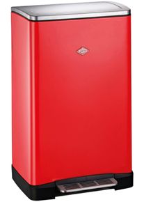 M&uuml;lltrennsystem Wesco "Big Double Boy Abfallsammler mit D&auml;mpfer", rot, B:34,5cm H:65cm T:40,5cm, Edelstahl, Kunststoff, Stahlblech, M&uuml;lleimer, M&uuml;lltrennsystem, mit Kunststoffeinsatz, Edelstahldeckel mit Arretierung und Fu&szlig;tritt