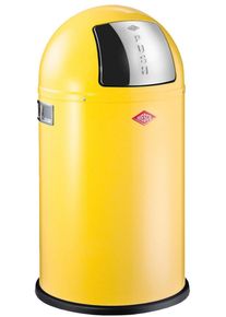 M&uuml;lleimer Wesco "Pushboy Junior Abfallsammler", gelb (lemongelb), B:35cm H:63cm T:35cm &Oslash;:35cm, Edelstahl, Kunststoff, Metall, Stahlblech, M&uuml;lleimer, M&uuml;lleimer, mit Metalleinsatz, Griffe, Einwurfklappe aus Edelstahl und Bodenring