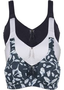 B&uuml;stenhebe bonprix "BH ohne B&uuml;gel mit Baumwolle (3er Pack)", Damen, Gr. 75, Cup C, blau (dunkelblau bedruckt, dunkelblau, wei&szlig;), Obermaterial: 95% Baumwolle, 5% Elasthan. Futter: 100% Baumwolle. Spitze: 90% Polyamid, 10% Elasthan, BHs B&uuml;stenhebe, im 3er Pack, aus Baumwolle, mit Futter aus Baumwolle, Topseller