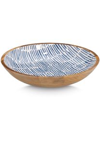 Schale zeller PRESENT "Mangoholz, mit Streifendekor", braun (blau), H:6cm &Oslash;:30cm, Massivholz, Sch&uuml;sseln, Schale, hochwertiges nat&uuml;rliches Material