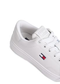 Plateausneaker Tommy Jeans "TJW SCRIPT CUPSOLE", Damen, Gr. 38, ecru, Leder, Lederimitat, Schuhe Plateausneaker, Freizeitschuh, Halbschuh, Schn&uuml;rschuh mit seitlicher Logoflagge