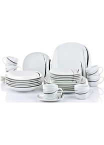 Kombiservice Retsch Arzberg "Geschirr-Set, Service Cosmos", schwarz (wei&szlig;, schwarz, grau), 30 Stk., Porzellan, Geschirr-Sets, Kombiservice, farbige Elemente in grau und schwarz, 30 Teile, f&uuml;r 6 Personen