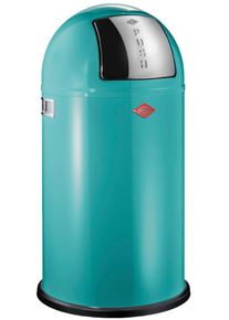 M&uuml;lleimer Wesco "Pushboy Abfallsammler", t&uuml;rkis, B:40cm H:75,5cm T:40cm &Oslash;:40cm, Edelstahl, Kunststoff, Metall, Stahlblech, M&uuml;lleimer, M&uuml;lleimer, mit Metalleinsatz, Griffe, Einwurfklappe aus Edelstahl und Bodenring