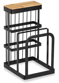 Messerblock zeller PRESENT "mit Brettchenst&auml;nder, Metall/Bambus,schwarz", schwarz, B:14cm H:22cm, Messerbl&ouml;cke, Messerblock, mit Brettchenst&auml;nder, stylisch und organisch