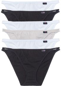 Tangaslip bonprix "Tanga Slip (6er Pack)", Damen, Gr. 48/50 (XL), 6 Stk., schwarz (schwarz, wei&szlig;, grau, beige), Obermaterial: 95% Baumwolle, 5% Elasthan, Unterhosen Tangaslip, mit doppelten Seitenb&auml;ndern, bequeme Passform, im 6er-Pack