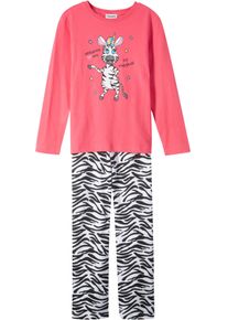 Pyjama bonprix "Pyjama aus reiner Baumwolle (2-tlg. Set)", M&auml;dchen, Gr. 128/134, rosa (zebra hellpink), Jersey, Obermaterial: 100% Baumwolle, bedruckt, Basic lang, Homewear-Sets Pyjama, bequeme Passform, aus Baumwolle, Hose mit elastischem Bund