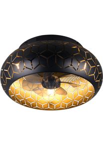 REALITY LEUCHTEN Deckenleuchte "BIDAR mit Ventilator, Deckenventilator mit Licht inkl Fernbedienung", gold, 3, &Oslash; 50cm H: 22cm, 1 Stk., Leuchten, 3 Geschwindigkeiten Timer Vor- & R&uuml;cklauf, exkl 3x E27 max 15W, &Oslash; 50cm, Deckenleuchte