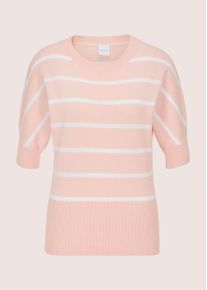 Madeleine Mode Longpullover MADELEINE "Strickpullover Ringelpullover im maritimen Look", Damen, Gr. 34, wei&szlig; (puderros&eacute;, wei&szlig;), Obermaterial: 100% Baumwolle CO., Modern, U-Boot-Ausschnitt, Pullover Longpullover, hoher Saumbund